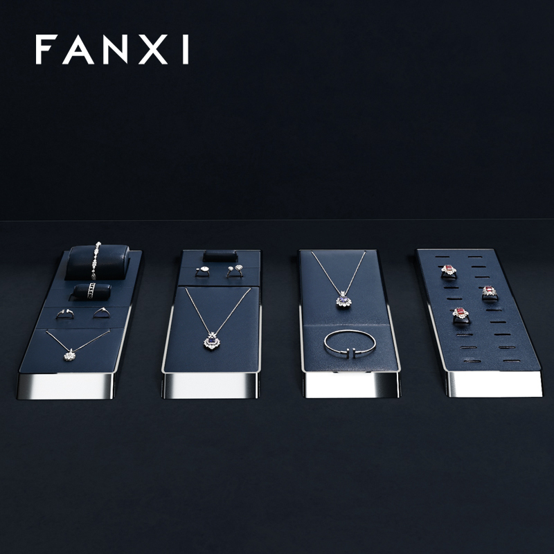 FANXI hot sale blue PU leather metal jewellery display