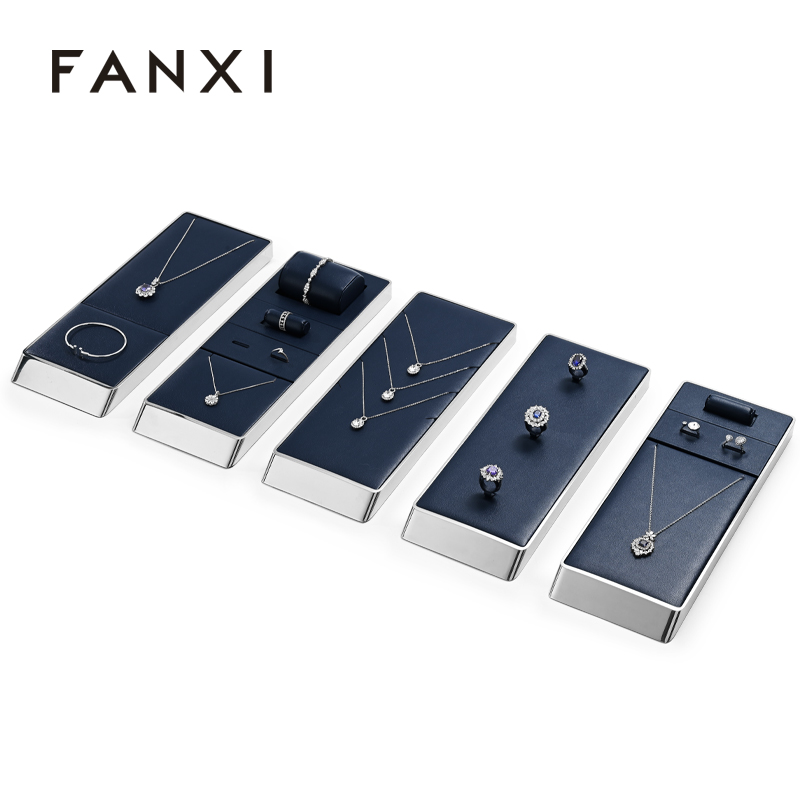 FANXI hot sale blue PU leather metal jewellery display