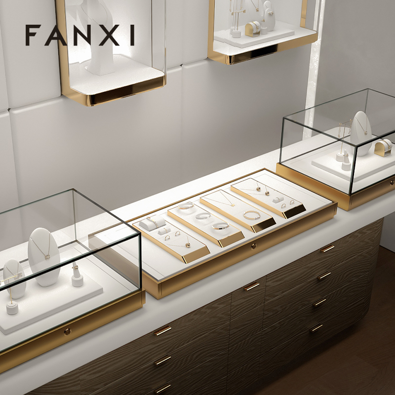 FANXI factory White PU leather metal luxurious jewelry display