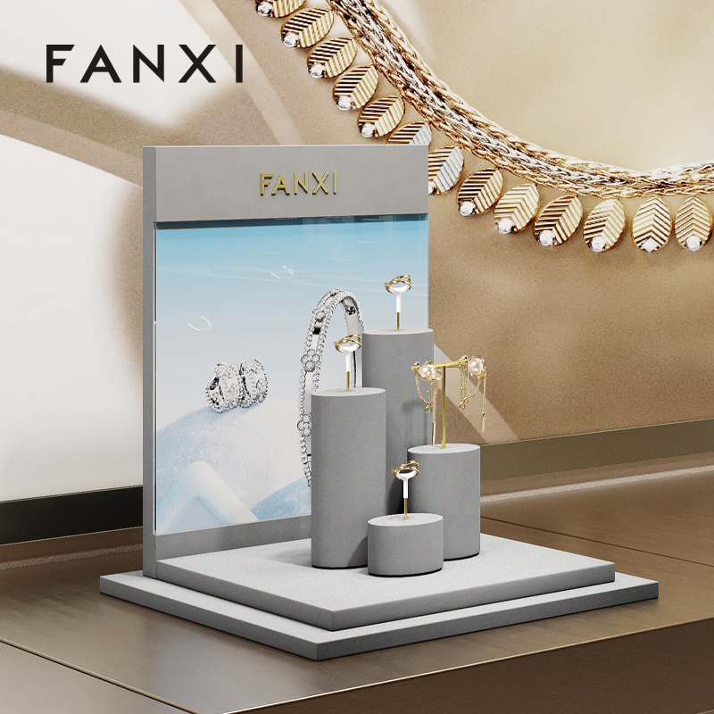 FANXI new arrival Gray Microfiber jewellery display stand