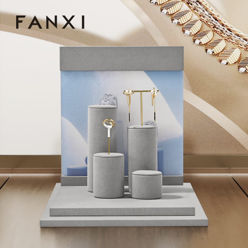 FANXI new arrival Gray Microfiber jewellery display stand