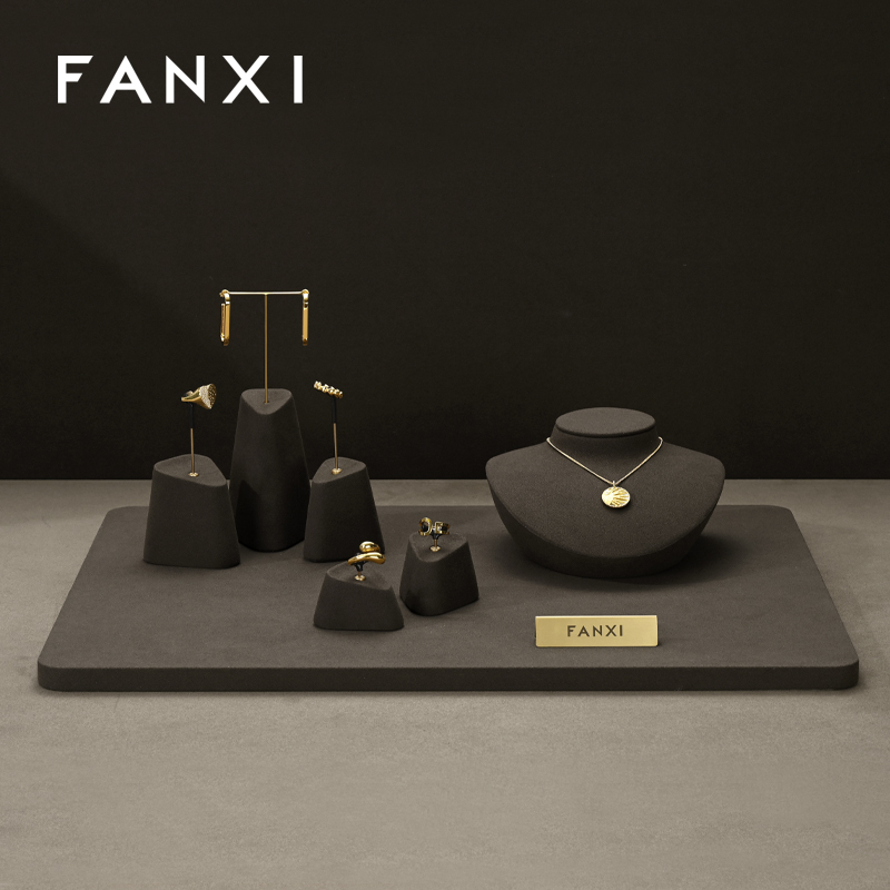 FANXI hot sale Brown Microfiber necklace stand display