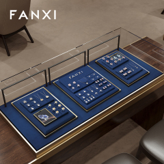 FANXI wholesale Blue Microfiber metal jewelry ring display