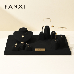 FANXI Black Microfiber luxury jewelry necklace display set