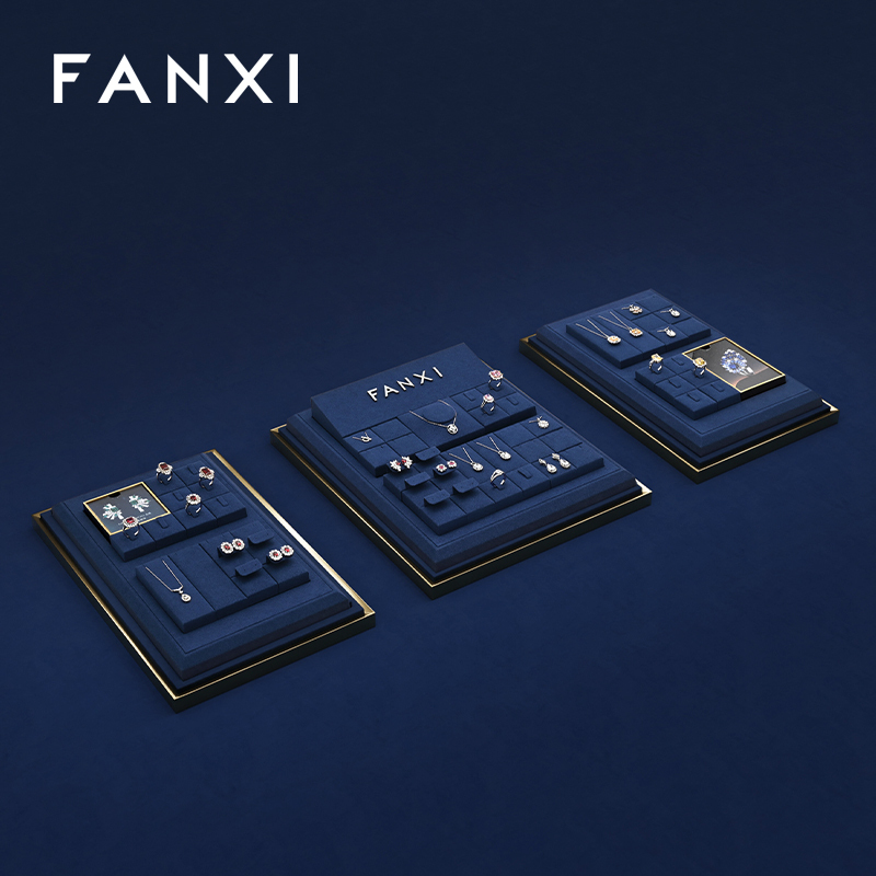 FANXI wholesale Blue Microfiber metal jewelry ring display