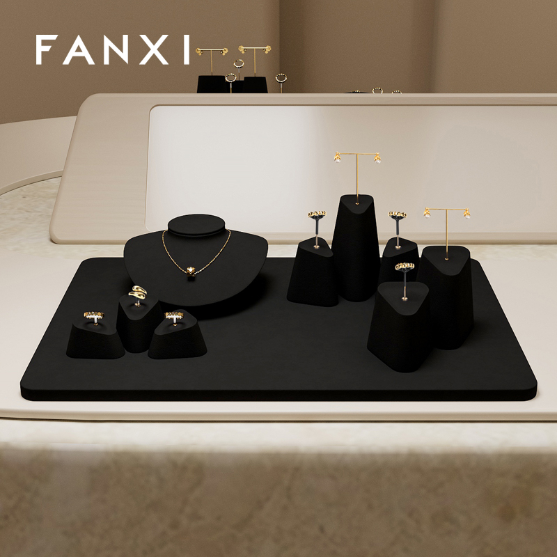 FANXI Black Microfiber luxury jewelry necklace display set