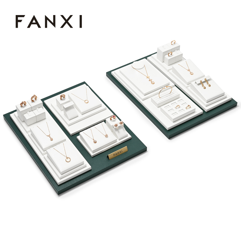 FANXI new arrival White PU leather Necklace bracelet display set