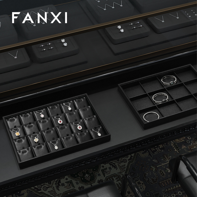 FANXI factory Black PU leather necklace jewellery display tray