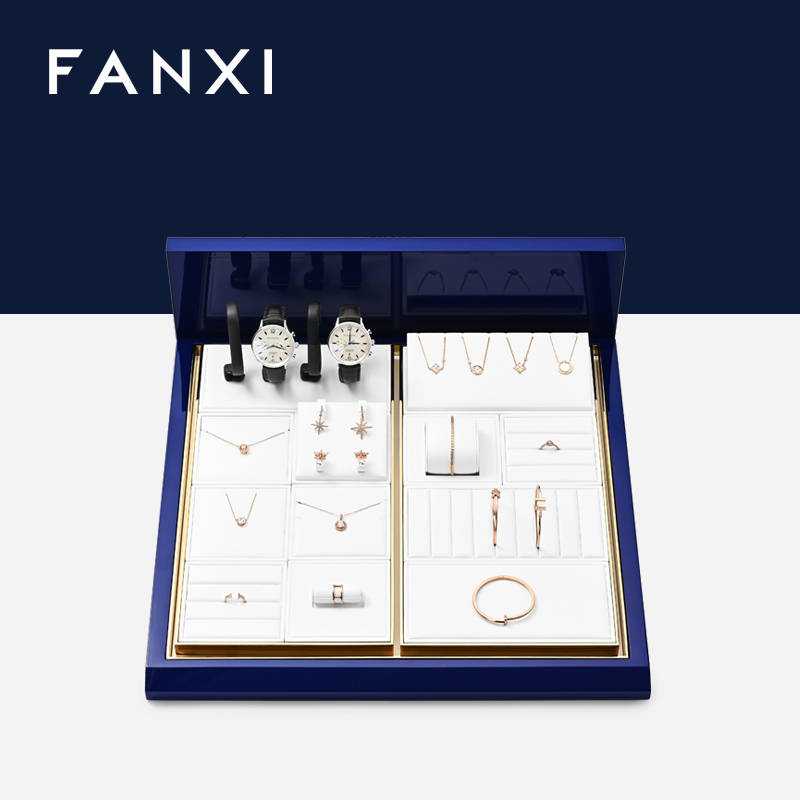 FANXI hot sale White PU leather Metal Baking paint jewelry display