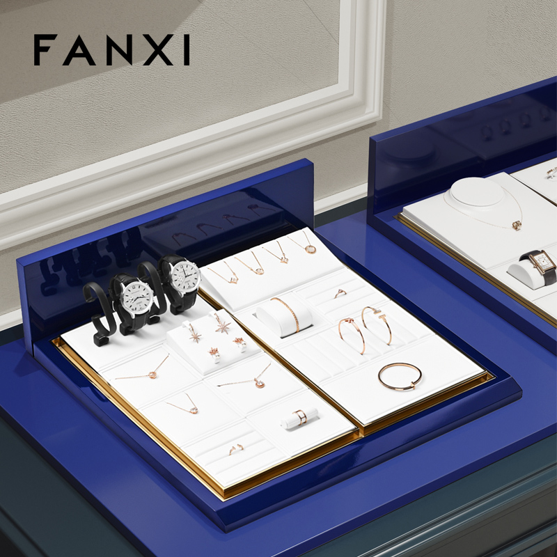 FANXI hot sale White PU leather Metal Baking paint jewelry display