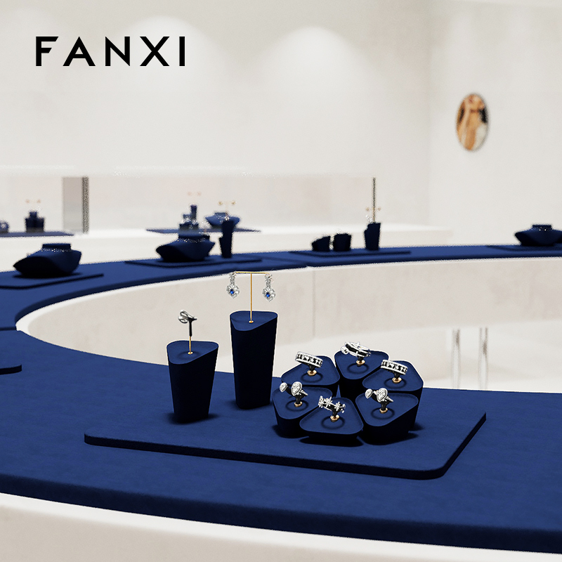 FANXI high quality Blue Microfiber jewellery ring display