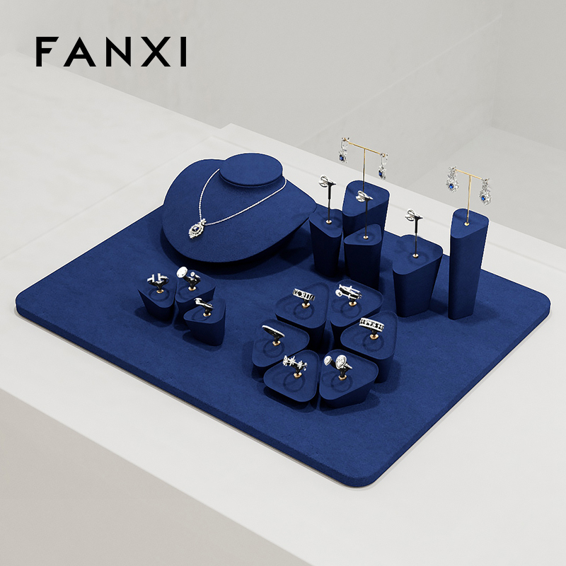 FANXI high quality Blue Microfiber jewellery ring display