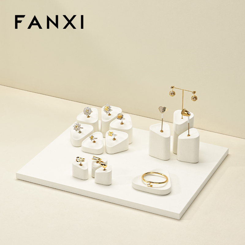 FANXI high quality Beige Microfiber ring display Jewelry set