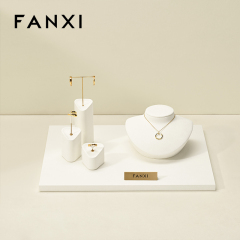 FANXI high quality Beige Microfiber ring display Jewelry set