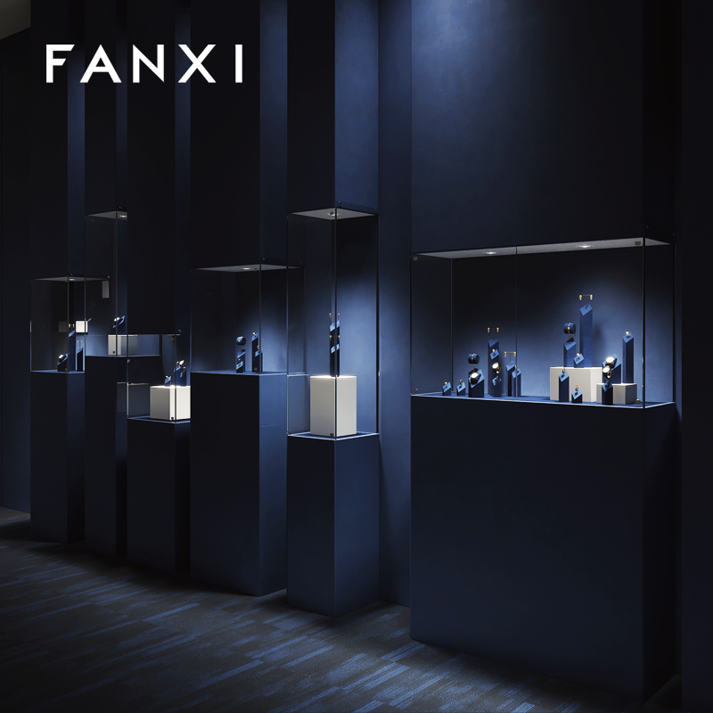 FANXI high end Blue Microfiber jewelry display stand earring