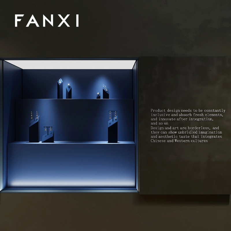 FANXI luxury blue microfiber ring holder earring display