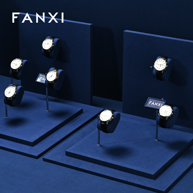 FANXI custom Blue Microfiber and metal wrist watch display stand