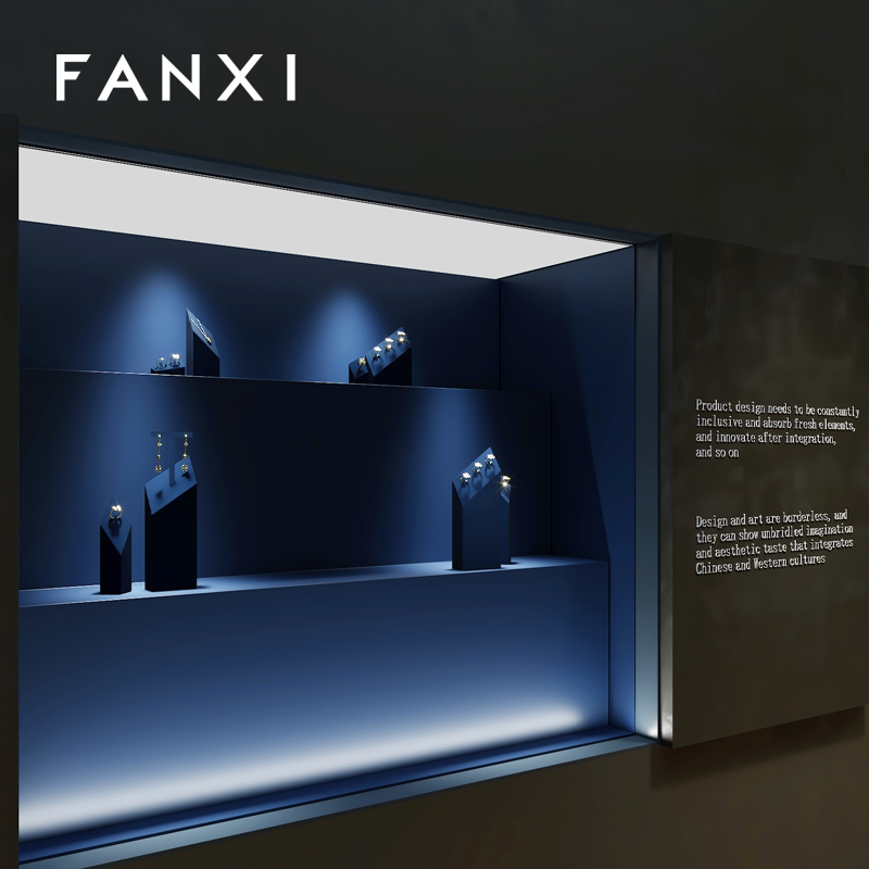 FANXI luxury blue microfiber ring holder earring display