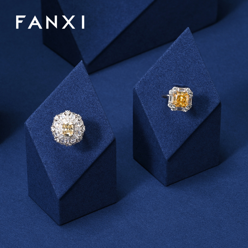 FANXI luxury blue microfiber ring holder earring display