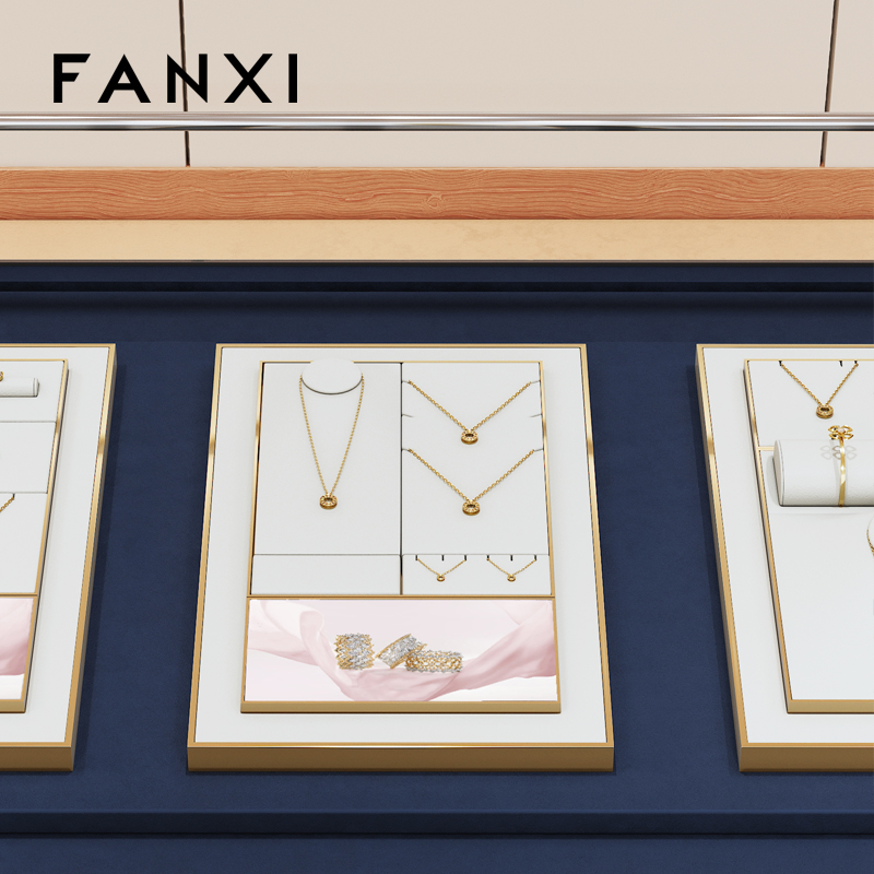 FANXI high end White PU leather metal luxury jewellery display