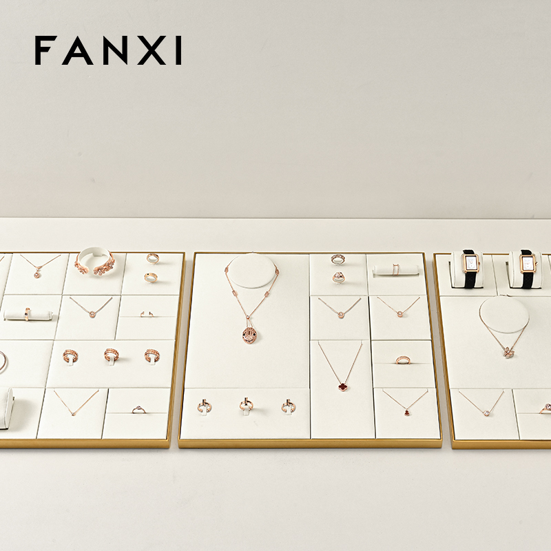 FANXI luxury Beige Microfiber metal Jewelry display set series