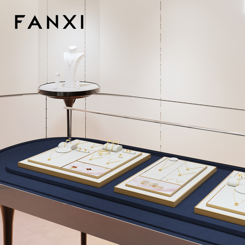 FANXI high end White PU leather metal luxury jewellery display