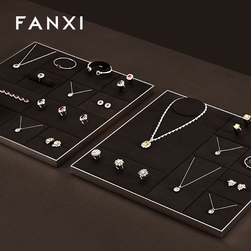 FANXI wholesale brown Microfiber metal ring display