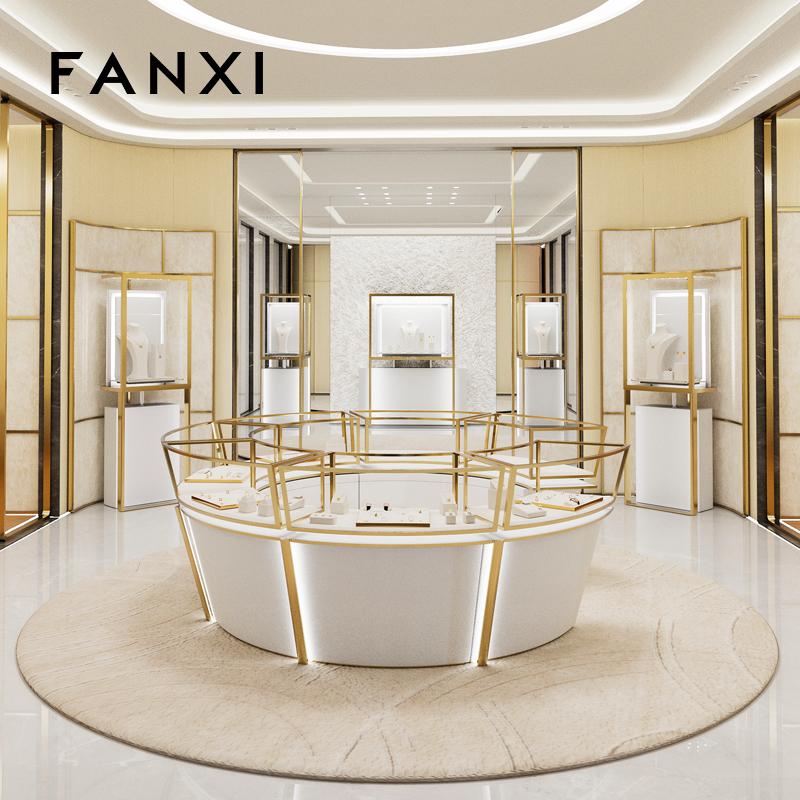 FANXI luxury Beige Microfiber metal Jewelry display set series