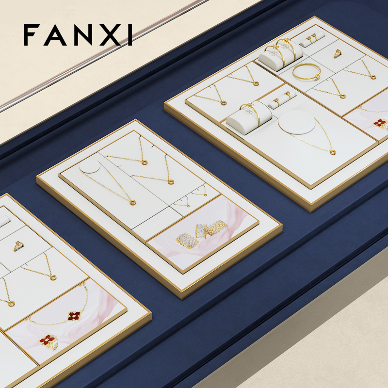 FANXI high end White PU leather metal luxury jewellery display