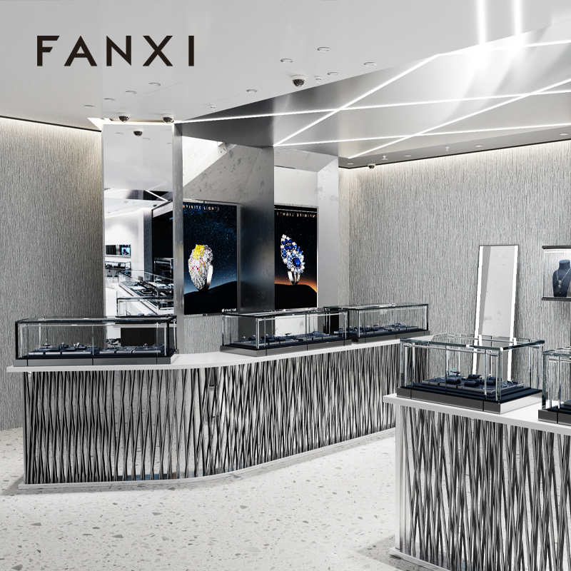 FANXI Blue Leather metal luxurious jewelry display