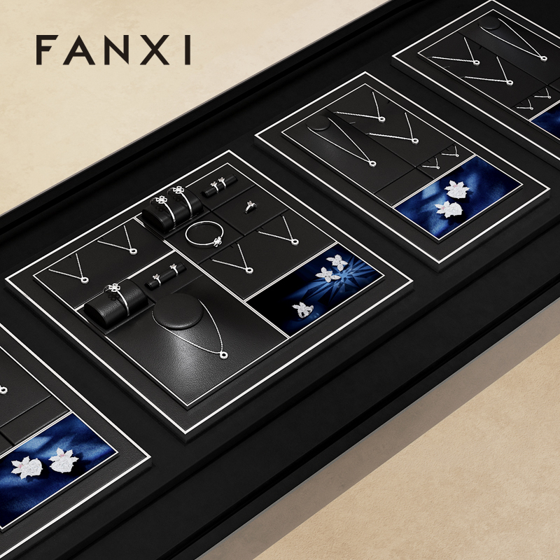 FANXI Black Leather metal luxurious jewelry display