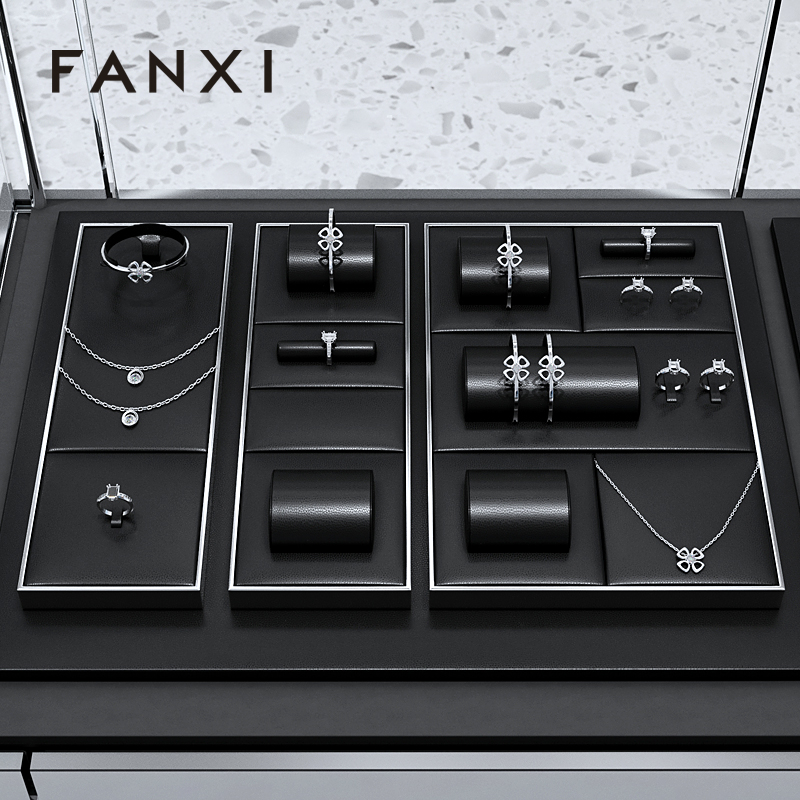 FANXI factory Black Leather metal jewelry presentation