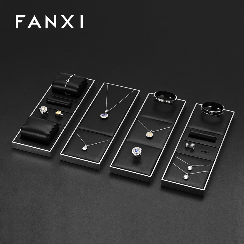 FANXI factory Black Leather metal jewelry presentation