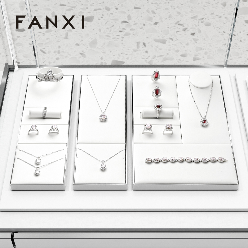 FANXI White Leather metal luxury jewelry display set
