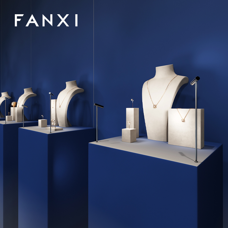 FANXI new arrival Beige Microfiber luxury jewellery display