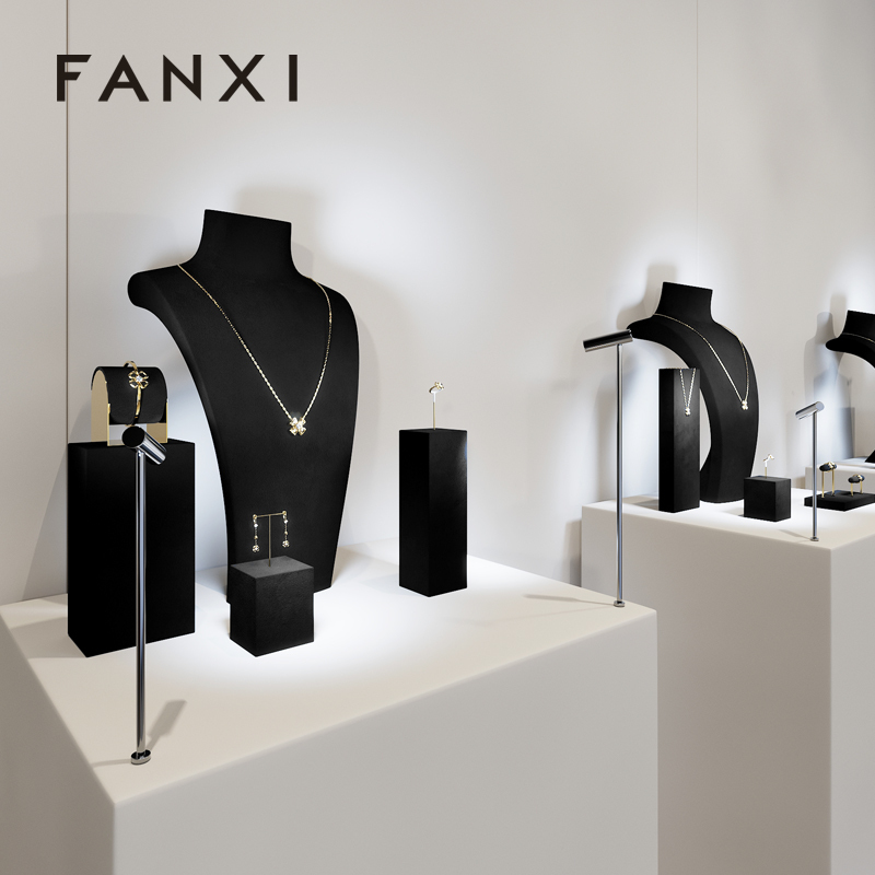 FANXI new arrival Black Microfiber luxury jewellery display