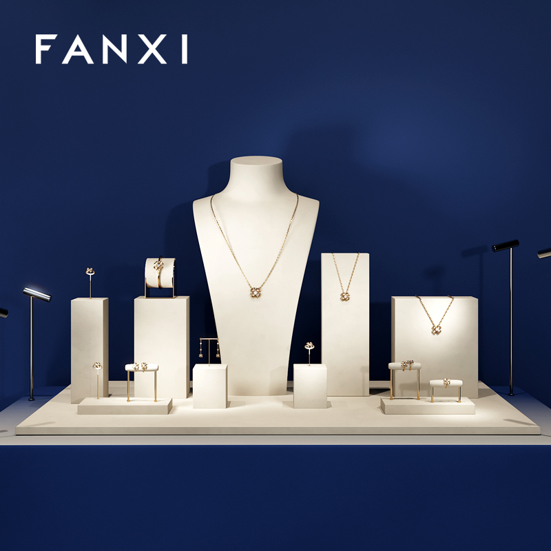 FANXI new arrival Beige Microfiber luxury jewellery display