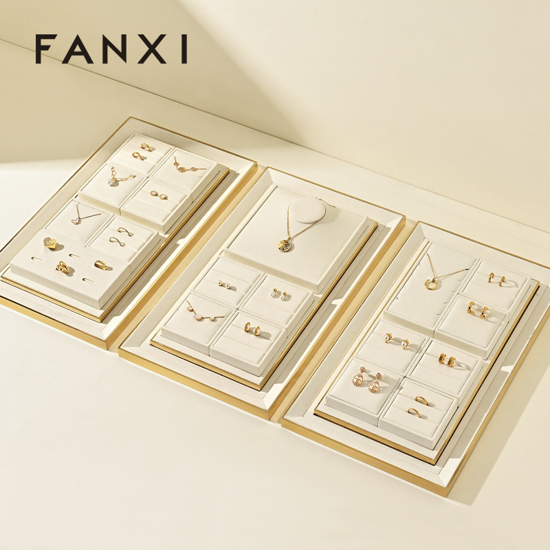 FANXI fashion Beige Metal jewelry display tray stackable