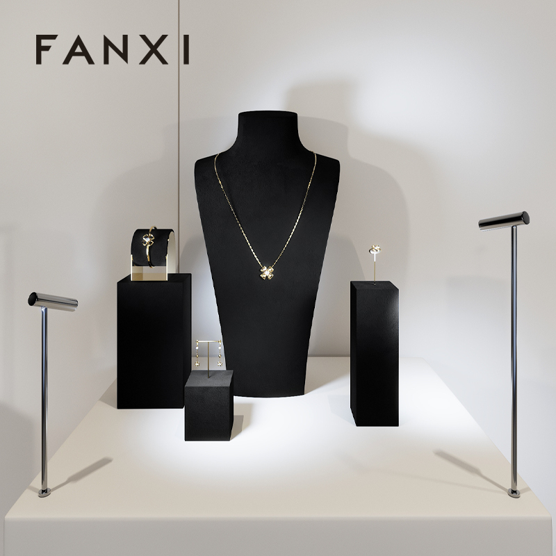 FANXI new arrival Black Microfiber luxury jewellery display