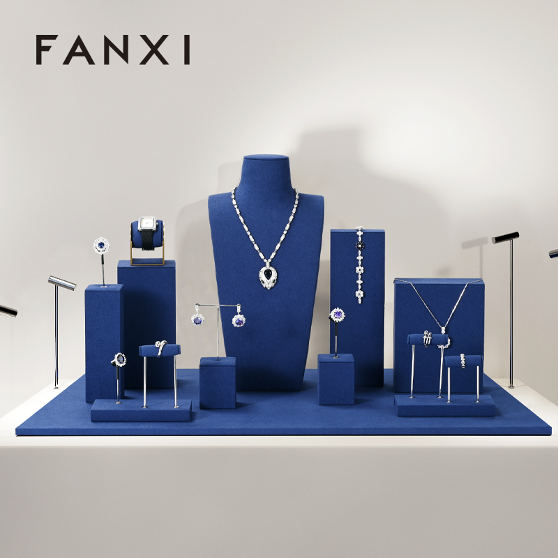 FANXI new arrival Blue Microfiber luxury jewellery display