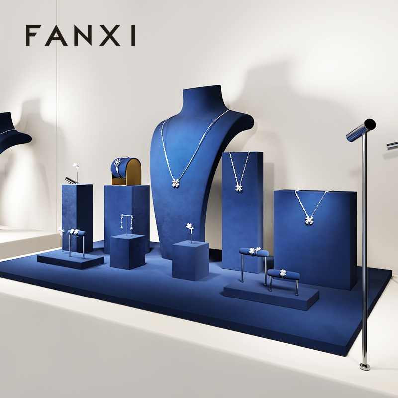 FANXI new arrival Blue Microfiber luxury jewellery display