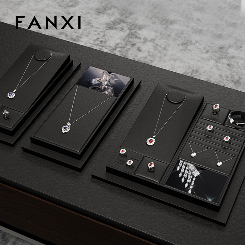 FANXI hot sale Black PU leather Jewelry display set series