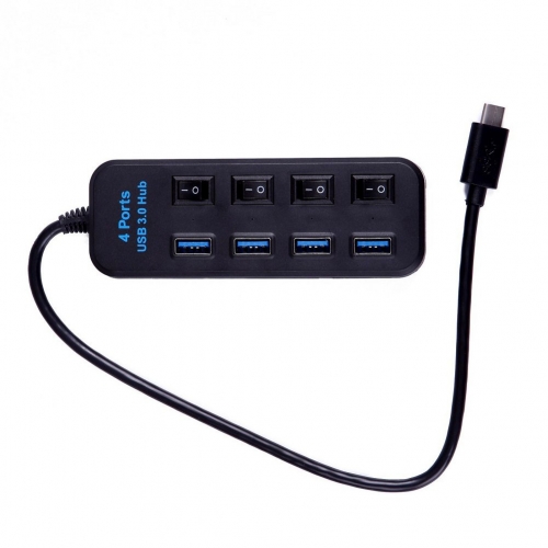 Top-Longer USB 3.1 Type C USB-C to 4-Port USB 3.0 Hub with Individual On/Off Power Switches