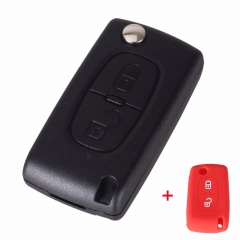 CS009002 Flip Folding Key Shell Case Cover + Rubber Key Cover 2 Button Remote For Peugeot 207 307 308 407 807 CE0536 With Logo