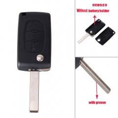 CS009025 3 Button Remote Flip Folding Key Shell Case Fob For Peugeot 307 407 308...