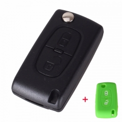 CS009002 Flip Folding Key Shell Case Cover + Rubber Key Cover 2 Button Remote For Peugeot 207 307 308 407 807 CE0536 With Logo