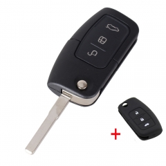 CS018012 3 Button Flip Folding Modified Car Blank Key Shell Remote Fob Cover For Ford Focus Fiesta C Max Ka + Silicone Cover