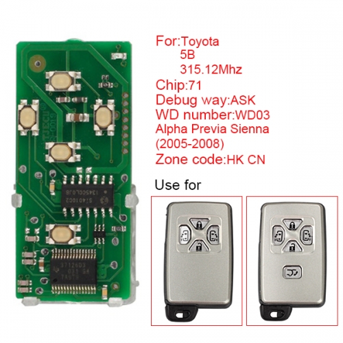 CN007074 Toyota smart card board 5 buttons 315.12MHZ number 271451-0780-HK-CN