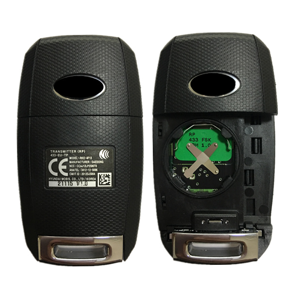 CN051022 Genuine KIA Carens flip key remote, 3 buttons, FCC IDRKE-4F13, 4D-60 CARBON-80BIT chip, 433MHz