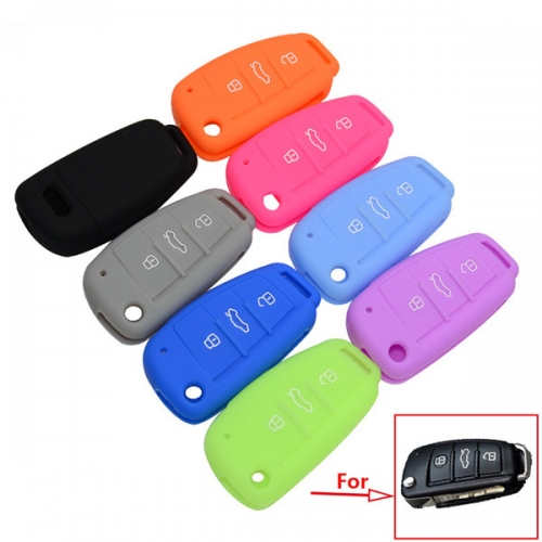 SCC008001 Silicone Car Key Fob Cover Case Skin 3 Buttons For Audi A1 A2 A3 A4 A5 A6 A7 TT Q3 Q5 Flip Folding Remote Protected